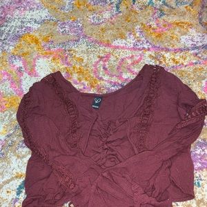 Maroon cropped bell sleeve top